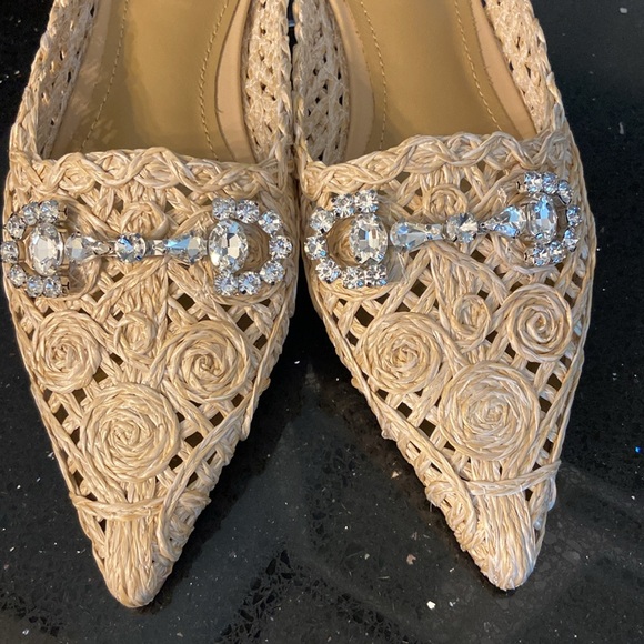 *BiBi Lou Pointy Toe Woven Rope Rosettes Mule Slip On + Rhinestone Bows - Picture 4 of 15